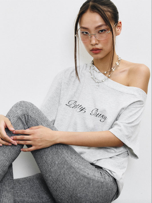 PRETTY, BUSY TEE IN LIGHT GREY