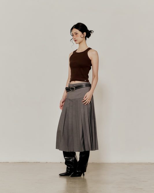 PLEATED MIDI SKIRT IN GREY