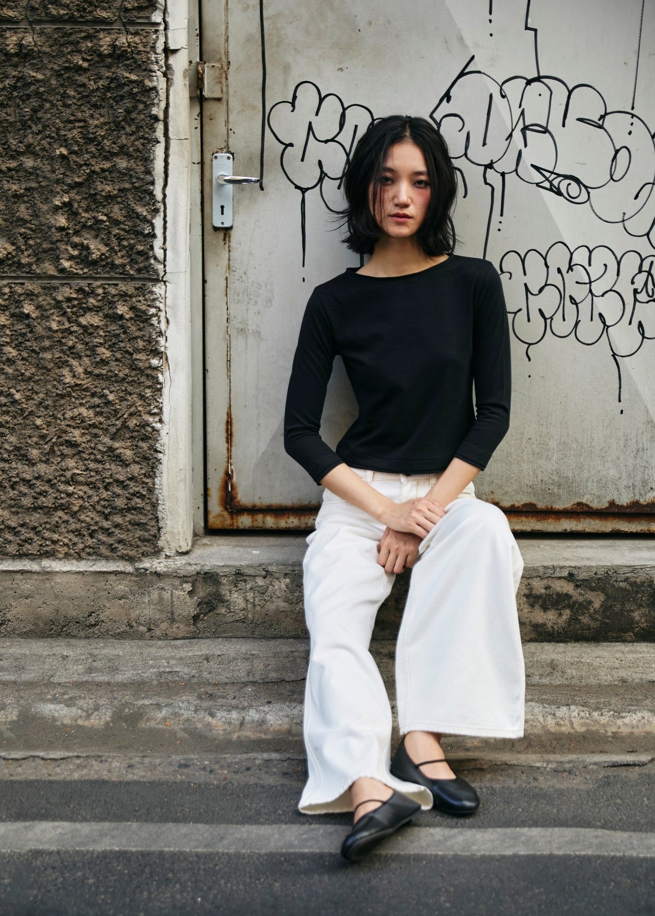 3/4 SLEEVE TOP IN BLACK