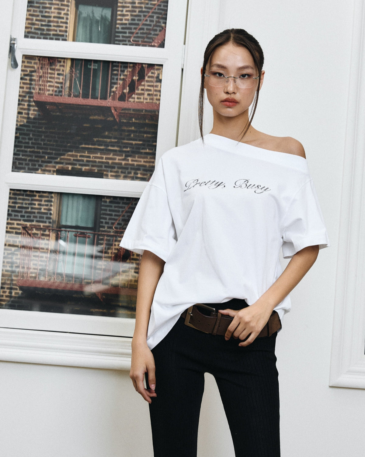 PRETTY, BUSY TEE IN WHITE