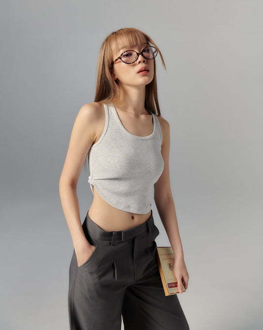 ASYMMETRICAL U-NECK TANK IN GREY