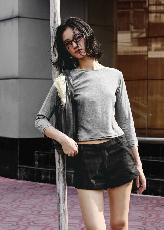 3/4 SLEEVE TOP IN GREY