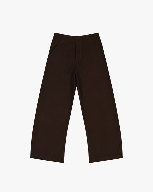 BAGGY CURVED PANTS IN BROWN