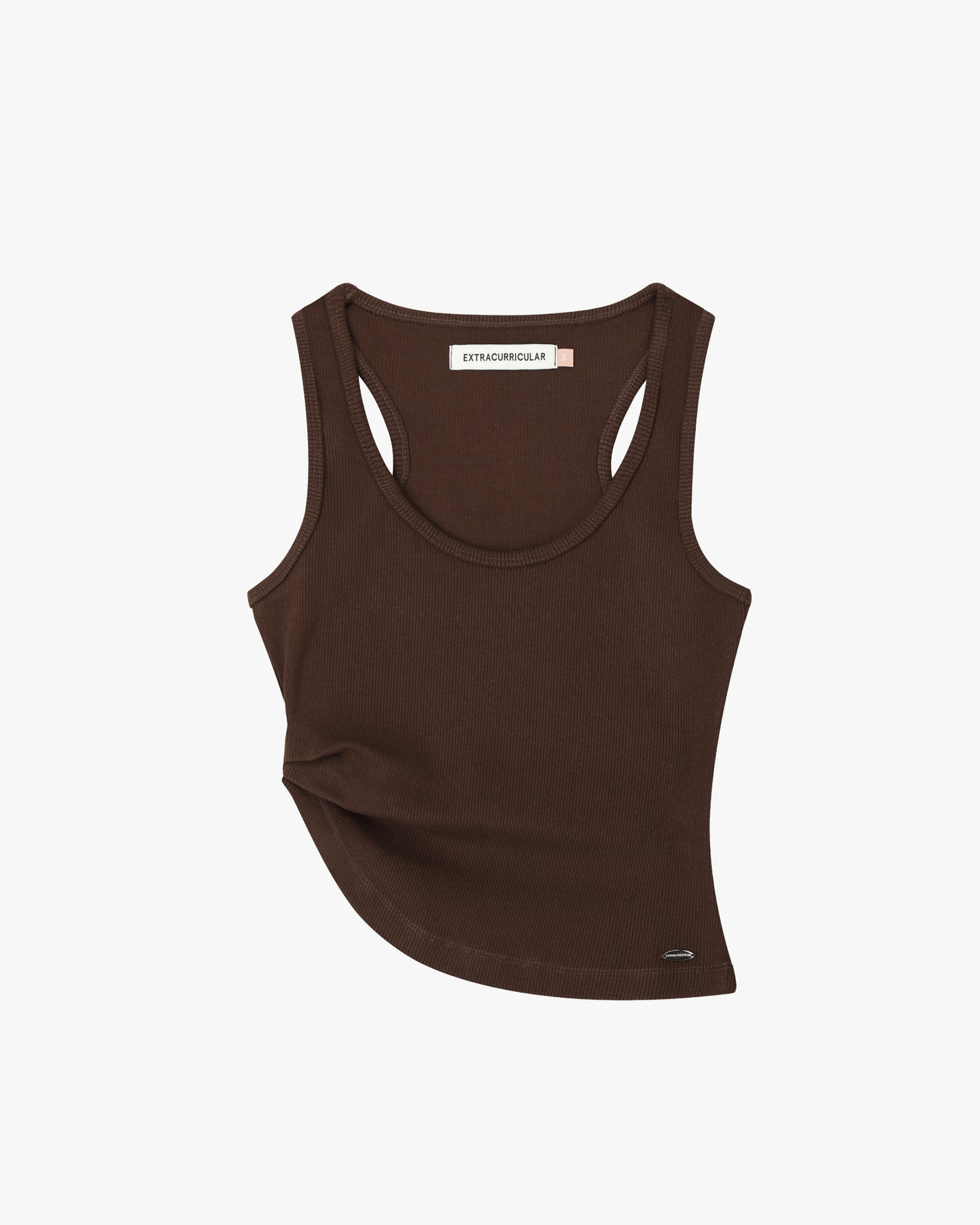 ASYMMETRICAL U-NECK TANK IN BROWN