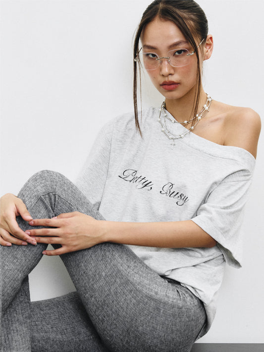 PRETTY, BUSY TEE IN LIGHT GREY
