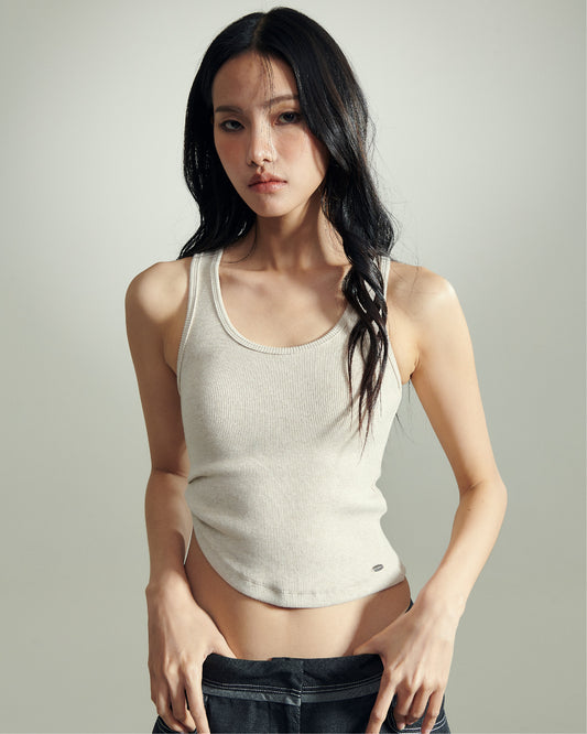 ASYMMETRICAL U-NECK TANK IN BEIGE
