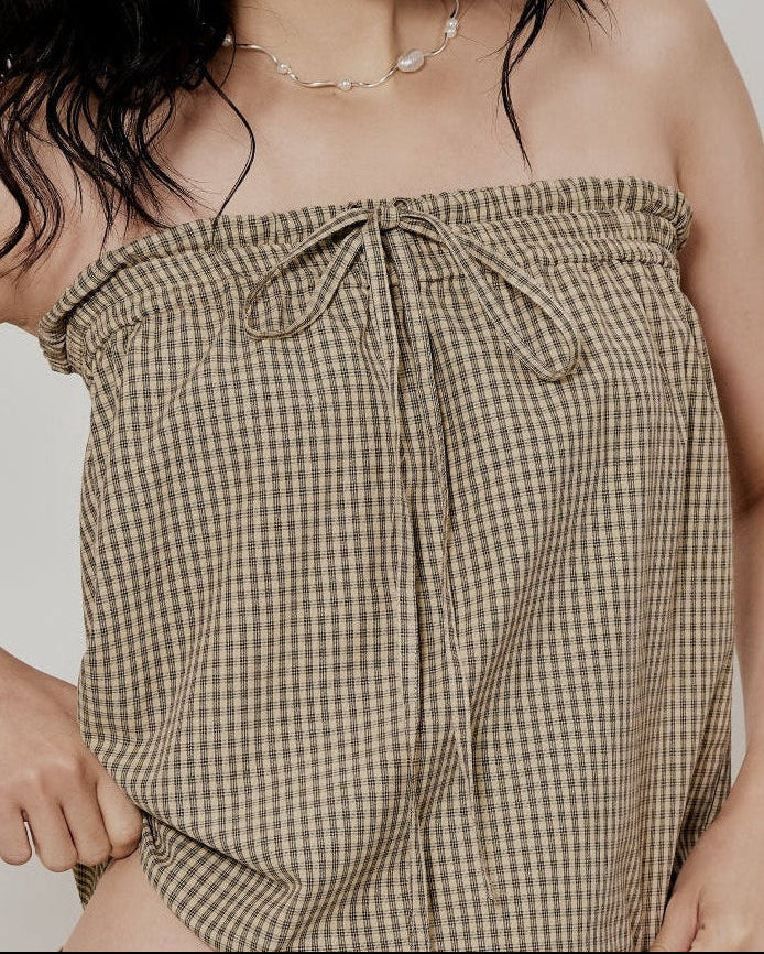 TIE TOP IN BEIGE CHECKED