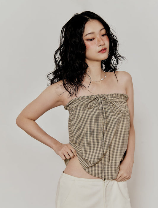 TIE TOP IN BEIGE CHECKED