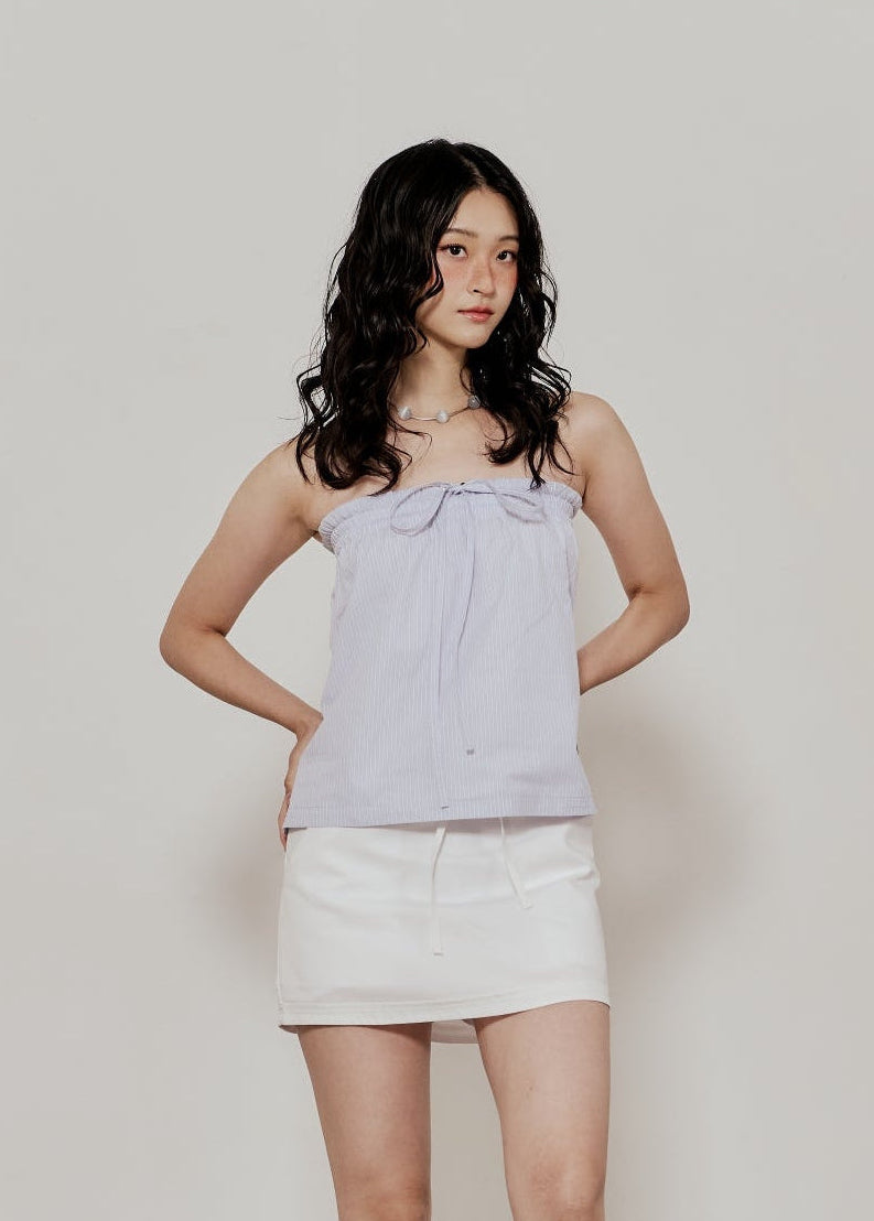 TIE TOP IN BLUE PINSTRIPES