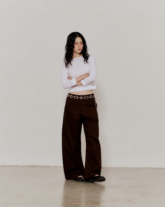 BAGGY CURVED PANTS IN BROWN
