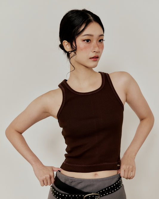 RAW HEM TANK IN BROWN