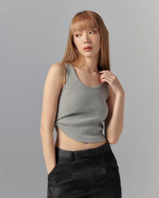 ASYMMETRICAL U-NECK TANK IN GREY